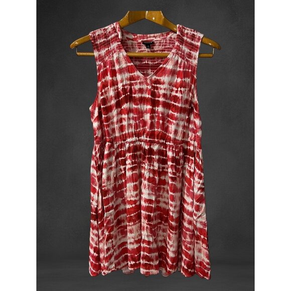 Torrid Red & White Tie-Dye Sleeveless Smocked Waist‎ Mini Dress Size 2X - Picture 2 of 8